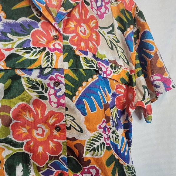 Polyester Floral Blouse Button Front Elastic Waist Leslie Fay Options Size 12 W - Picture 6 of 9